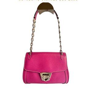 Salvatore Ferragamo Metallic Calfskin Gancini Chain Shoulder Bag in Hot Pink